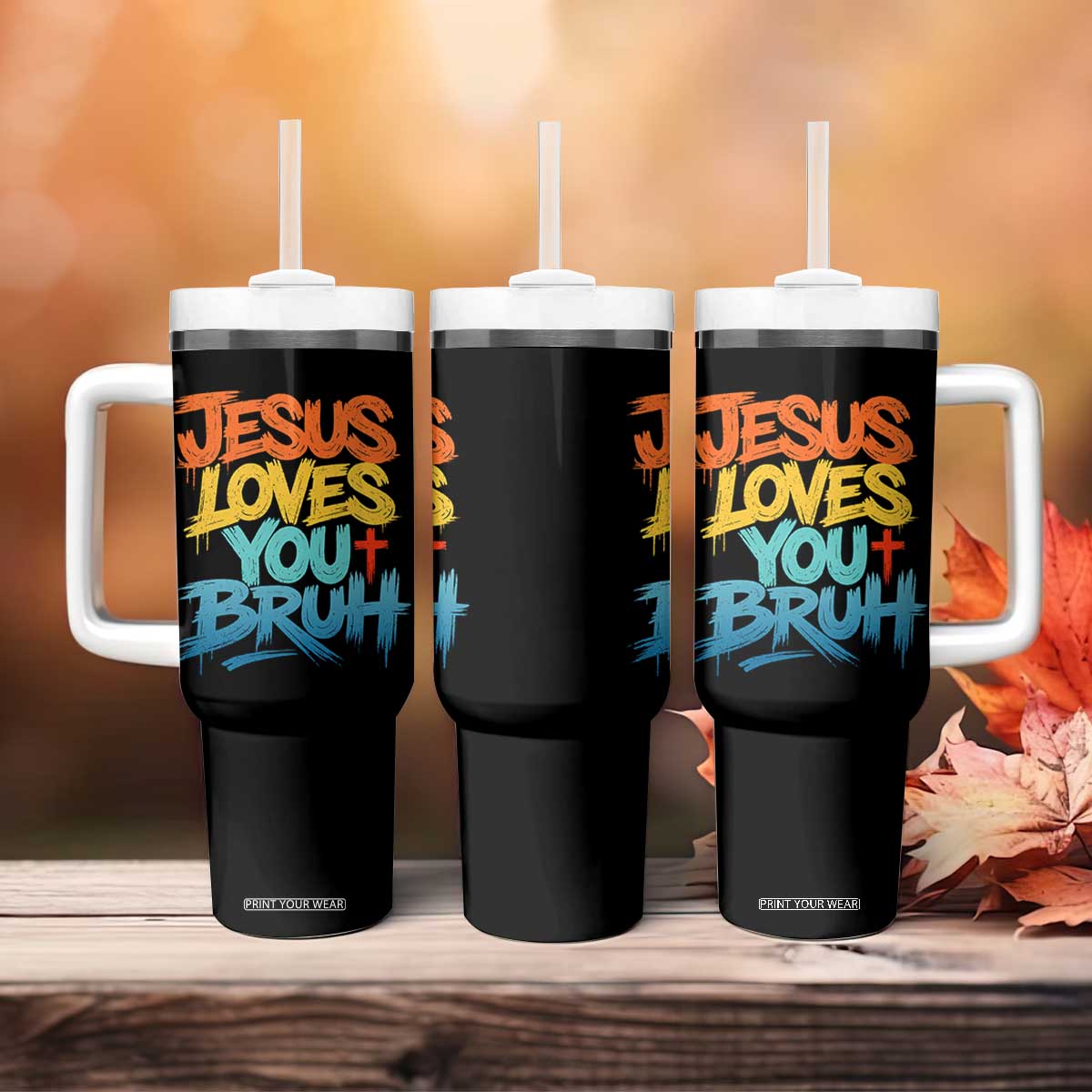 Jesus Loves You Bruh Tumbler With Handle Funny Christian Believer Faith God Retro Religious TS11 Print Your Wear