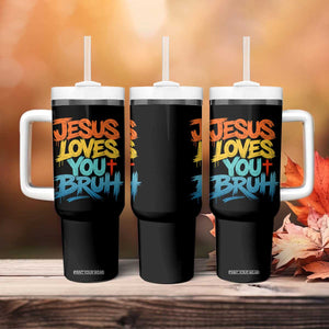 Jesus Loves You Bruh Tumbler With Handle Funny Christian Believer Faith God Retro Religious TS11 Print Your Wear