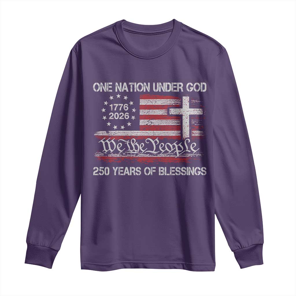 One Nation Under God 250 Years Of Blessing Long Sleeve Shirt 250th Faith Anniversary USA TS11 Purple Print Your Wear