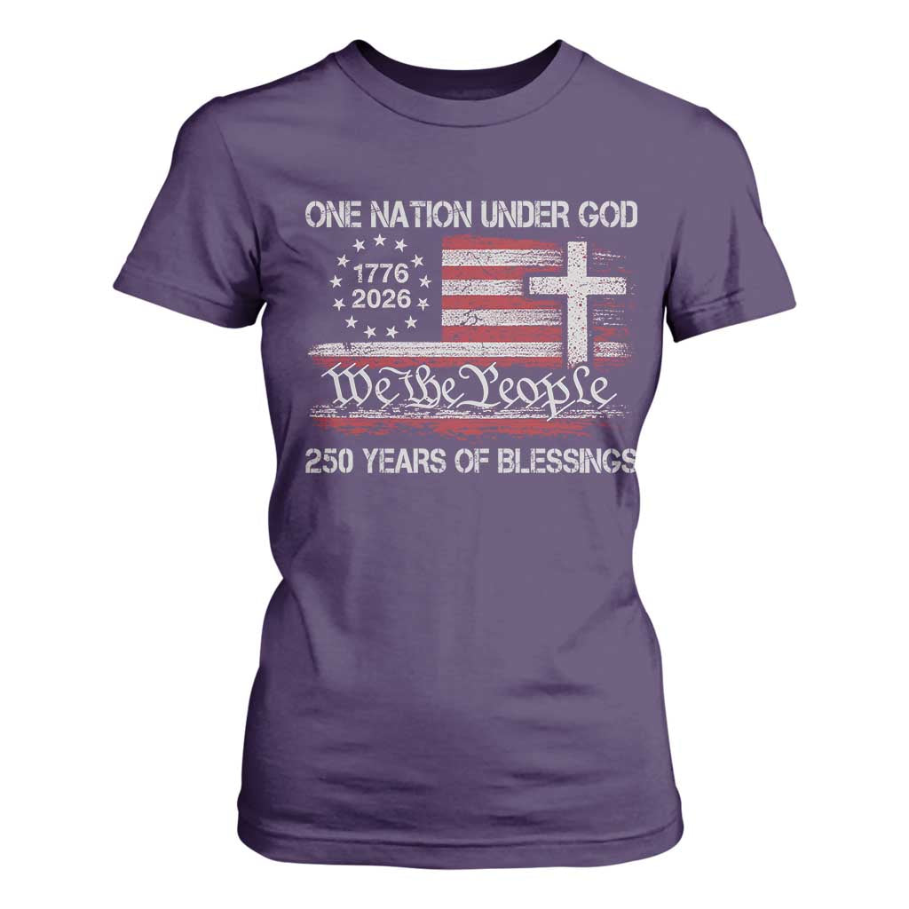 One Nation Under God 250 Years Of Blessing T Shirt For Women 250th Faith Anniversary USA TS11 Purple Print Your Wear