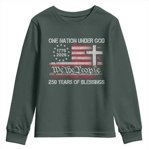 One Nation Under God 250 Years Of Blessing Youth Sweatshirt 250th Faith Anniversary USA TS11 Dark Forest Green Print Your Wear