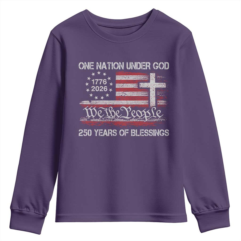 One Nation Under God 250 Years Of Blessing Youth Sweatshirt 250th Faith Anniversary USA TS11 Purple Print Your Wear