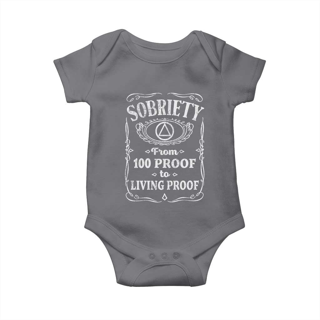 Sobriety From 100 Proof To Living Proof Baby Onesie Sober Anniversary AA NA Recovery TS11 Charcoal Print Your Wear