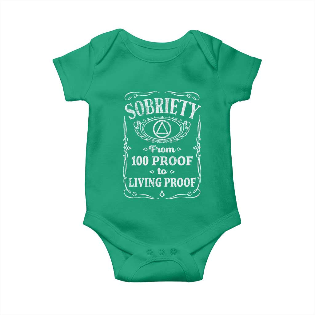 Sobriety From 100 Proof To Living Proof Baby Onesie Sober Anniversary AA NA Recovery TS11 Irish Green Print Your Wear