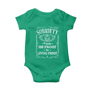 Sobriety From 100 Proof To Living Proof Baby Onesie Sober Anniversary AA NA Recovery TS11 Irish Green Print Your Wear