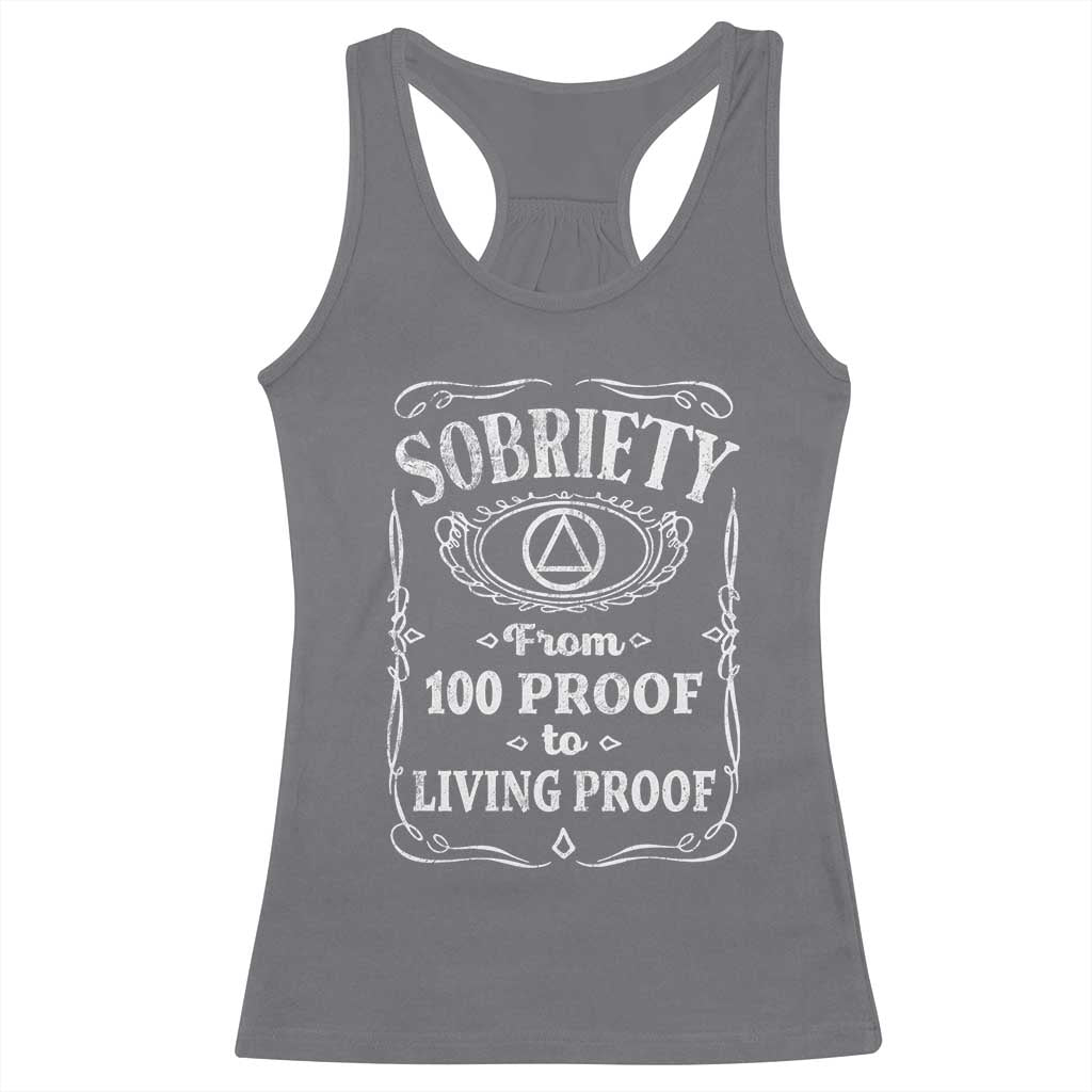 Sobriety From 100 Proof To Living Proof Racerback Tank Top Sober Anniversary AA NA Recovery TS11 Charcoal Print Your Wear