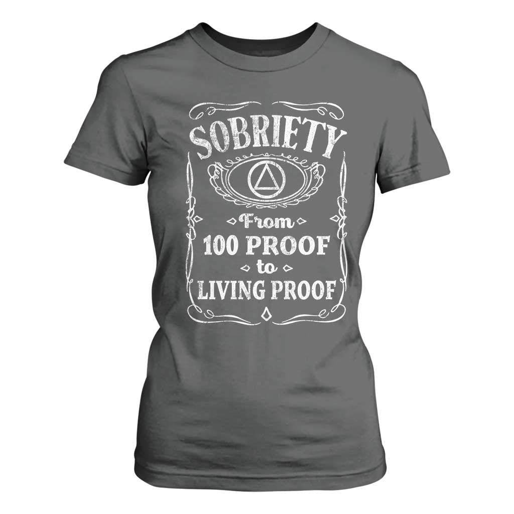 Sobriety From 100 Proof To Living Proof T Shirt For Women Sober Anniversary AA NA Recovery TS11 Dark Heather Print Your Wear