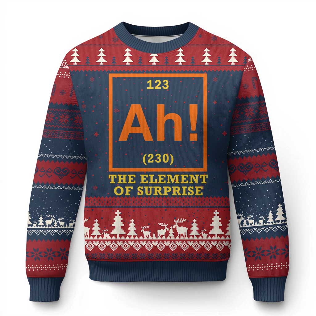 Ah The Element Of Surprise Ugly Christmas Sweater Chemistry Science Humor Retro Periodic Table TS11 Navy Red Print Your Wear