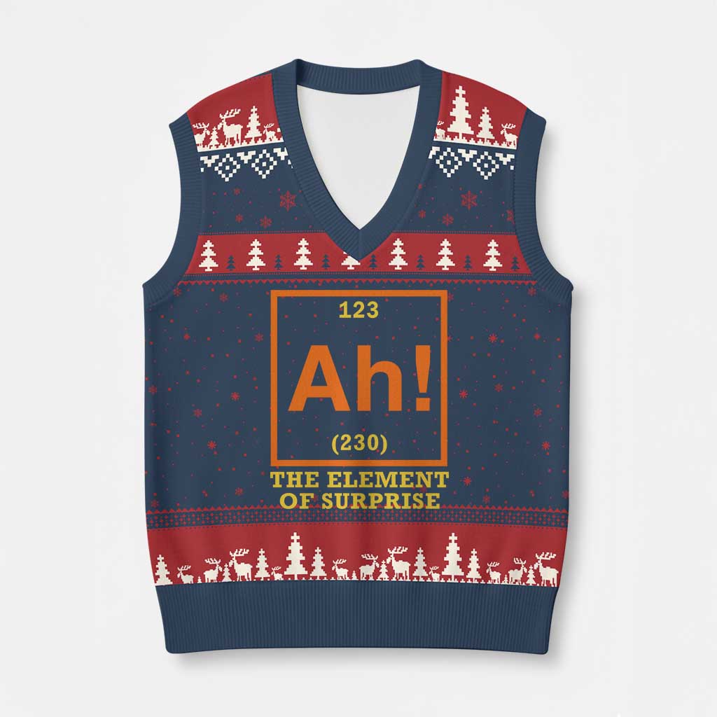 Ah The Element Of Surprise V-Neck Knit Sweater Vest Chemistry Science Humor Retro Periodic Table TS11 Navy Red Print Your Wear