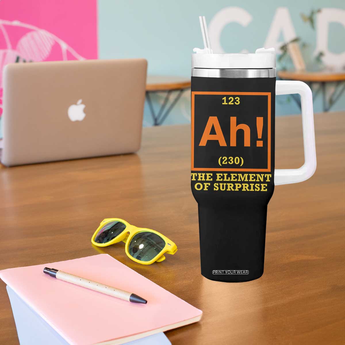 Ah The Element Of Surprise Tumbler With Handle Chemistry Science Humor Retro Periodic Table TS11 Print Your Wear