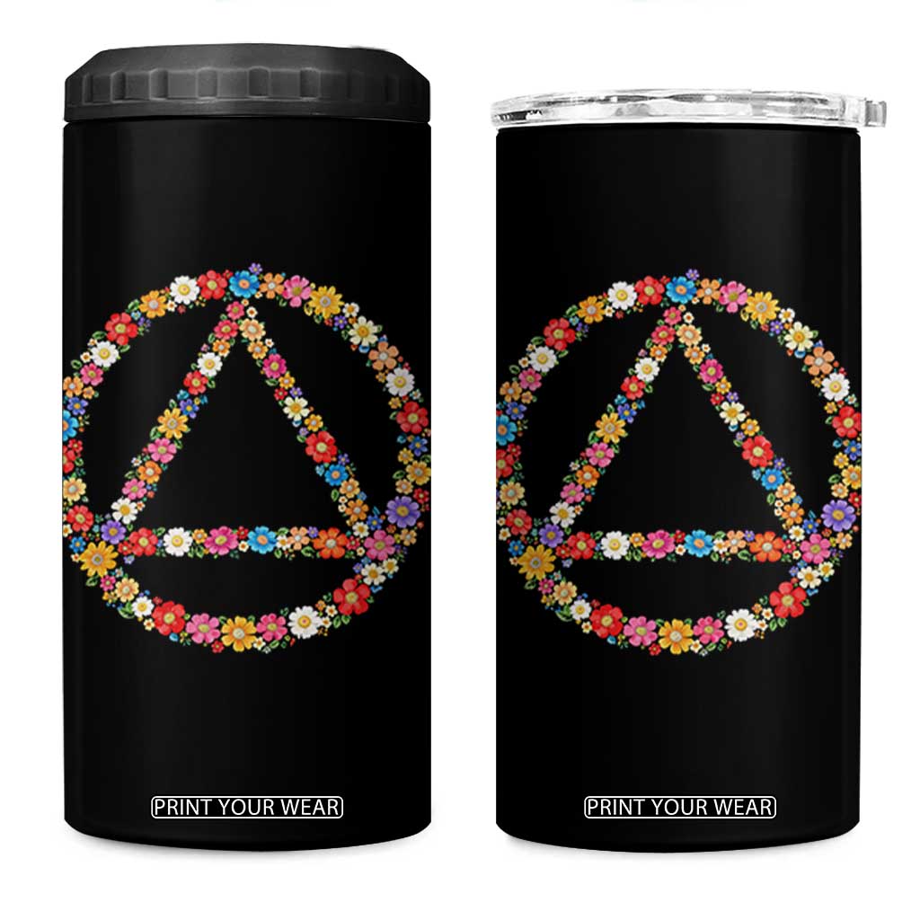 AA Sober Retro Flower Symbol Serenity Recovery 4 in 1 Can Cooler Tumbler TS11 One Size: 16 oz Black Print Your Wear