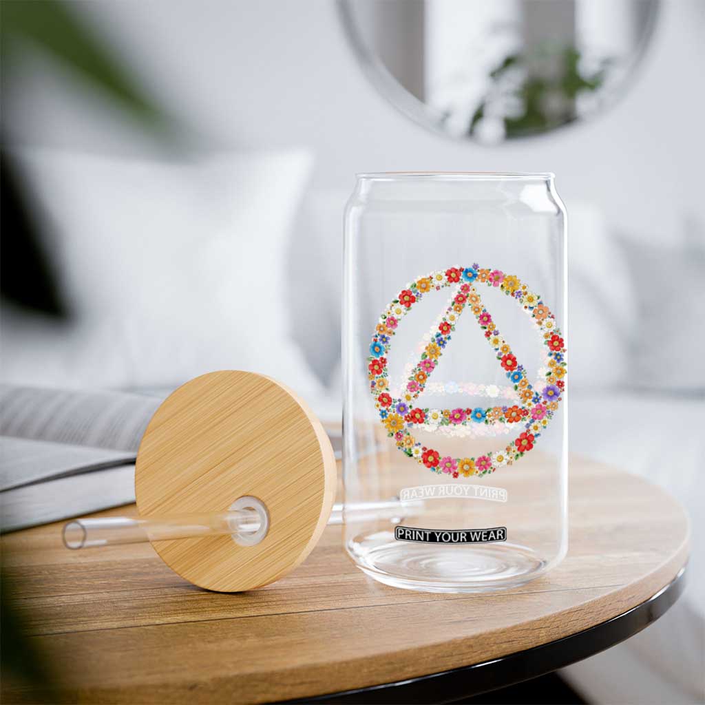 AA Sober Retro Flower Symbol Serenity Recovery Glass Can TS11 Print Your Wear