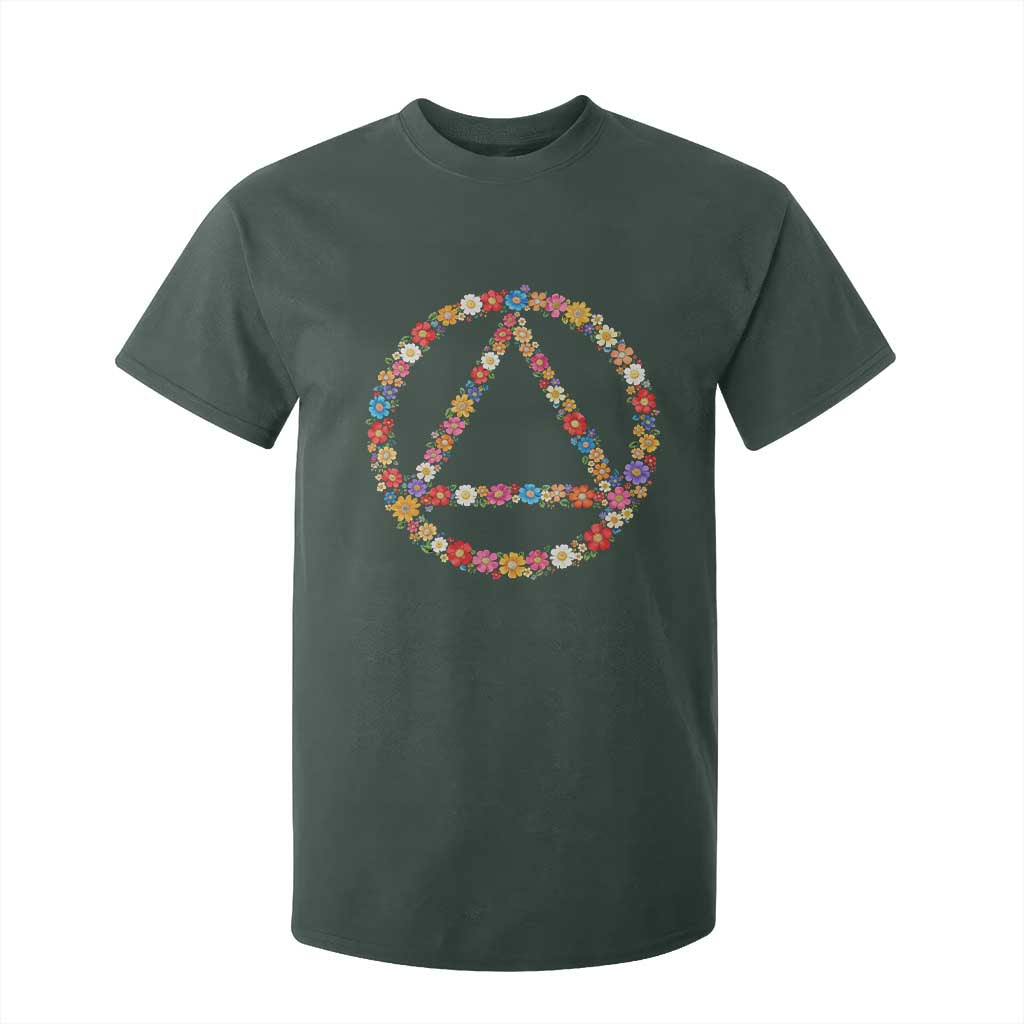 AA Sober Retro Flower Symbol Serenity Recovery T Shirt For Kid TS11 Dark Forest Green Print Your Wear