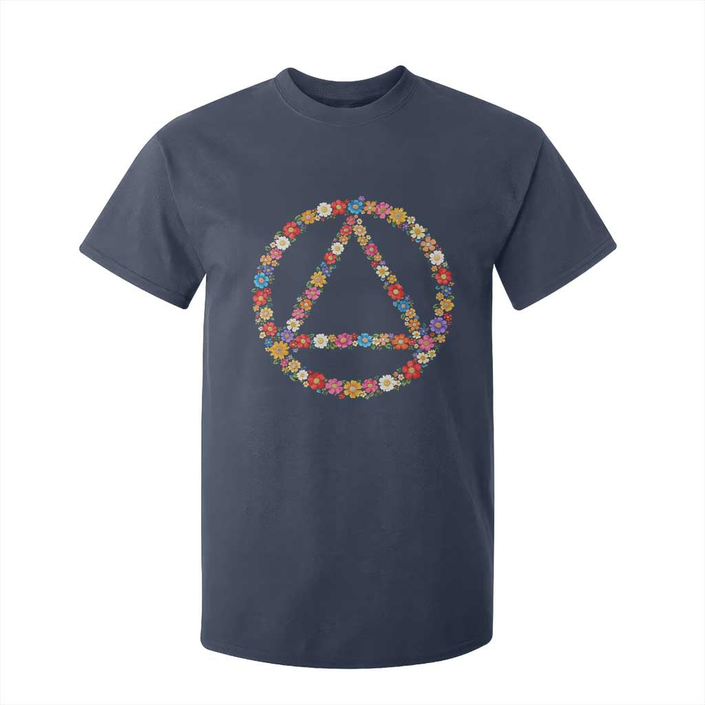 AA Sober Retro Flower Symbol Serenity Recovery T Shirt For Kid TS11 Navy Print Your Wear