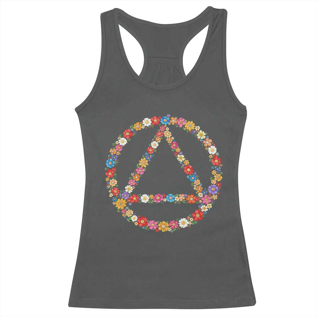 AA Sober Retro Flower Symbol Serenity Recovery Racerback Tank Top TS11 Dark Heather Print Your Wear
