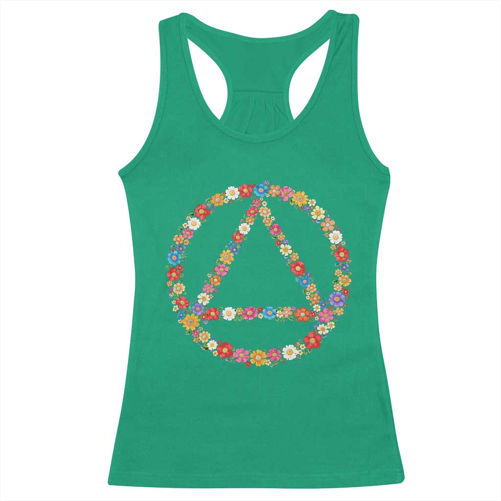 AA Sober Retro Flower Symbol Serenity Recovery Racerback Tank Top TS11 Irish Green Print Your Wear