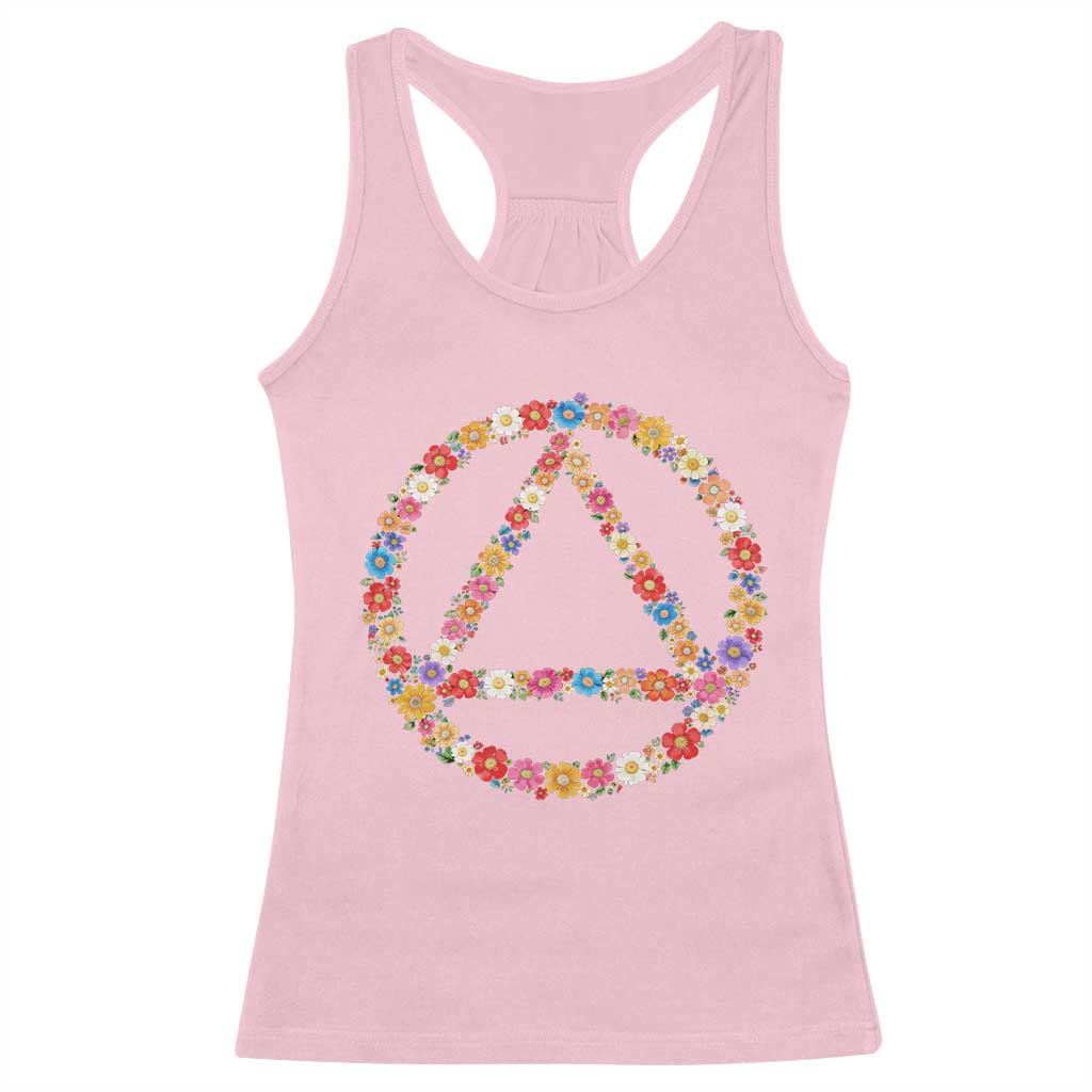 AA Sober Retro Flower Symbol Serenity Recovery Racerback Tank Top TS11 Light Pink Print Your Wear