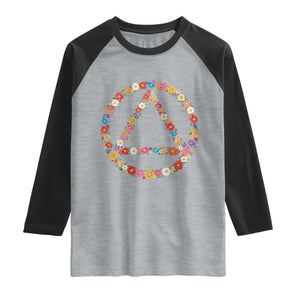 AA Sober Retro Flower Symbol Serenity Recovery Raglan Shirt TS11 Heather Gray Black Print Your Wear