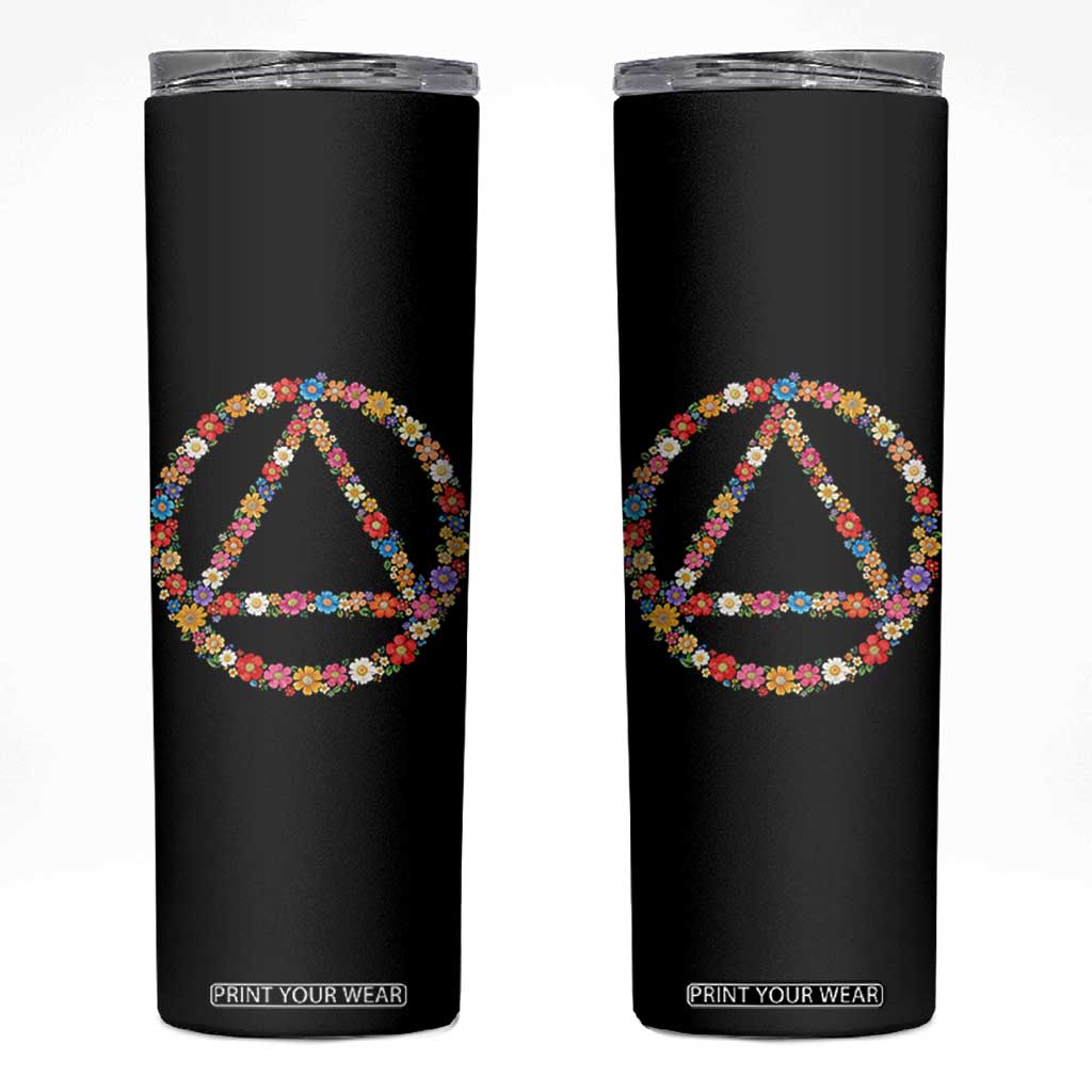 AA Sober Retro Flower Symbol Serenity Recovery Skinny Tumbler TS11 Black Print Your Wear