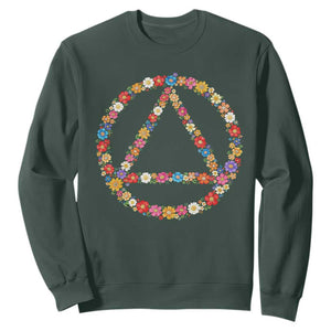 AA Sober Retro Flower Symbol Serenity Recovery Sweatshirt TS11 Dark Forest Green Print Your Wear