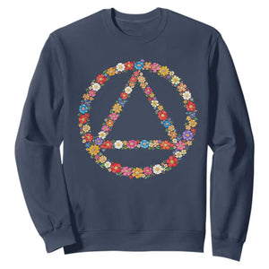 AA Sober Retro Flower Symbol Serenity Recovery Sweatshirt TS11 Navy Print Your Wear
