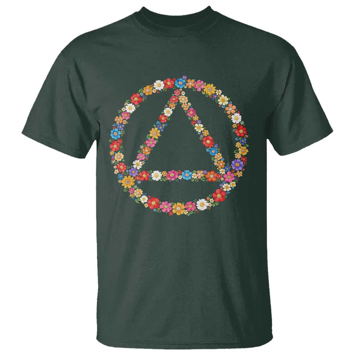 AA Sober Retro Flower Symbol Serenity Recovery T Shirt TS11 Dark Forest Green Print Your Wear