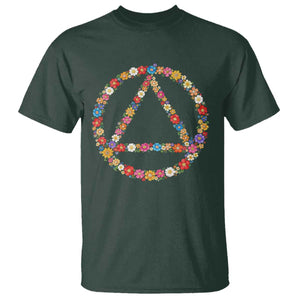 AA Sober Retro Flower Symbol Serenity Recovery T Shirt TS11 Dark Forest Green Print Your Wear