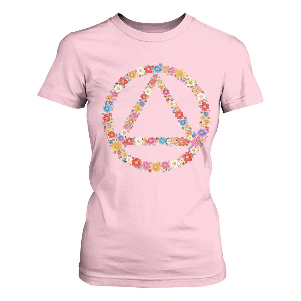 AA Sober Retro Flower Symbol Serenity Recovery T Shirt For Women TS11 Light Pink Print Your Wear