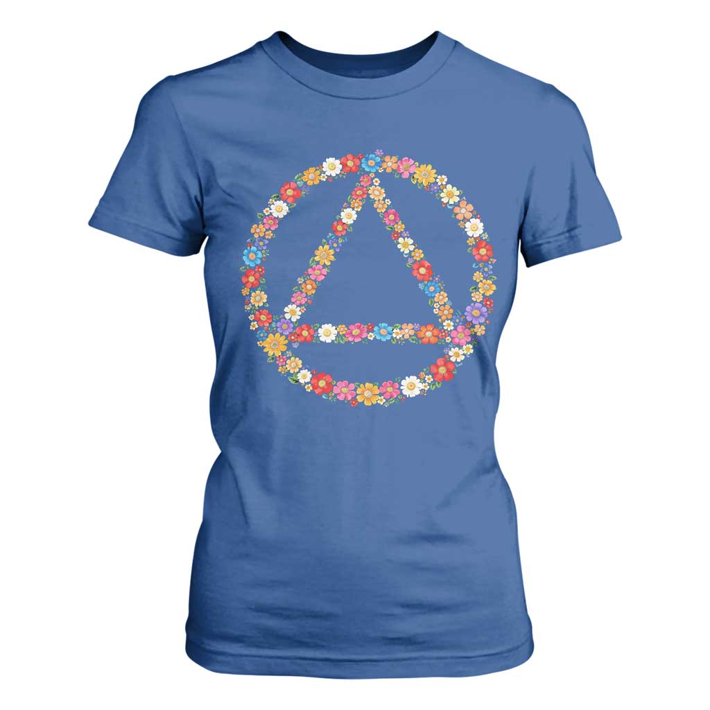 AA Sober Retro Flower Symbol Serenity Recovery T Shirt For Women TS11 Royal Blue Print Your Wear