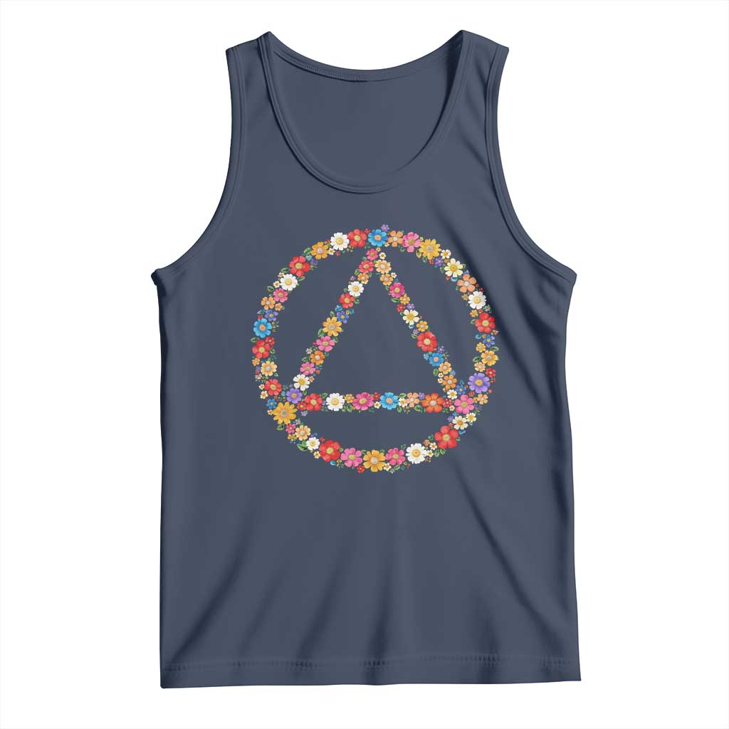 AA Sober Retro Flower Symbol Serenity Recovery Tank Top TS11 Navy Print Your Wear