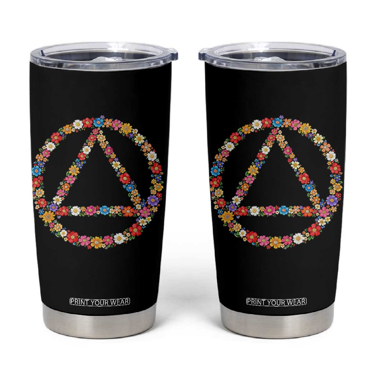 AA Sober Retro Flower Symbol Serenity Recovery Tumbler Cup TS11 Black Print Your Wear