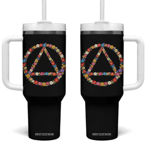 AA Sober Retro Flower Symbol Serenity Recovery Tumbler With Handle TS11 One Size: 40 oz Black Print Your Wear