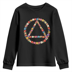 AA Sober Retro Flower Symbol Serenity Recovery Youth Sweatshirt TS11 Black Print Your Wear