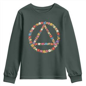 AA Sober Retro Flower Symbol Serenity Recovery Youth Sweatshirt TS11 Dark Forest Green Print Your Wear