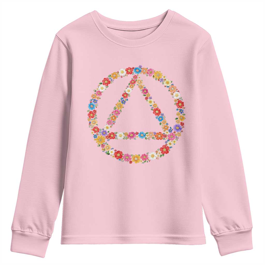 AA Sober Retro Flower Symbol Serenity Recovery Youth Sweatshirt TS11 Light Pink Print Your Wear