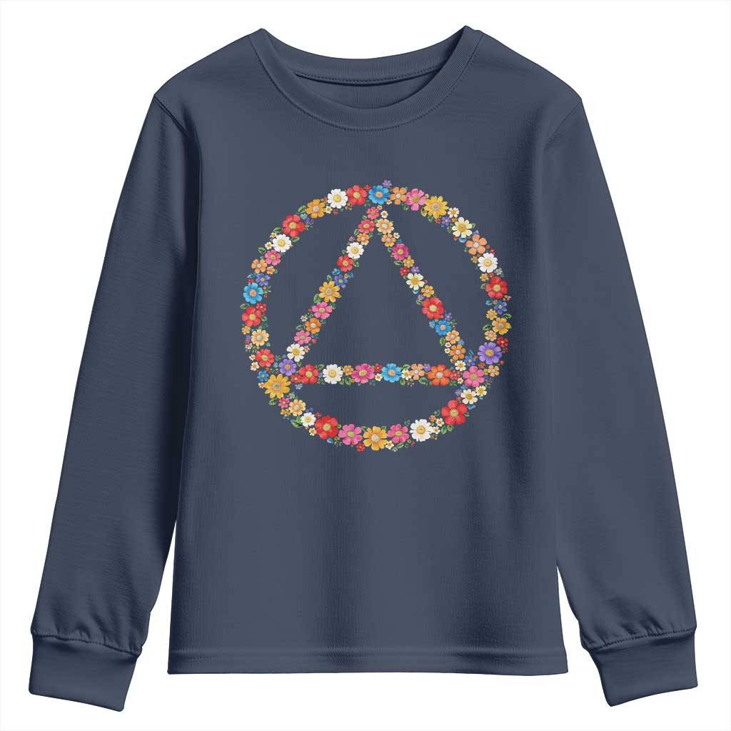 AA Sober Retro Flower Symbol Serenity Recovery Youth Sweatshirt TS11 Navy Print Your Wear