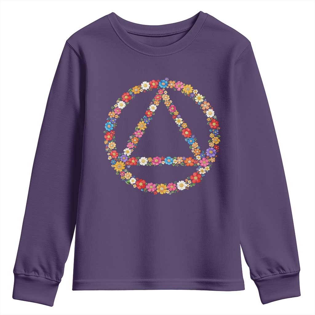 AA Sober Retro Flower Symbol Serenity Recovery Youth Sweatshirt TS11 Purple Print Your Wear