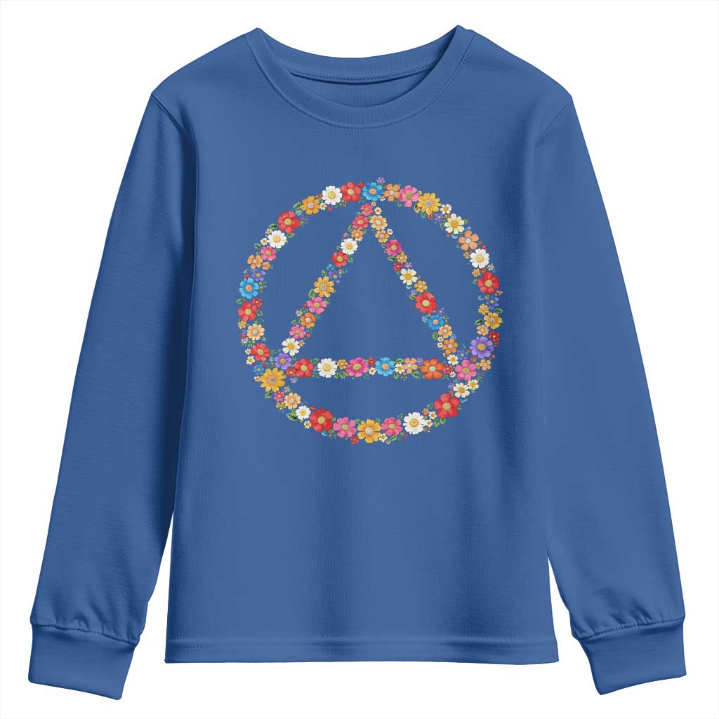 AA Sober Retro Flower Symbol Serenity Recovery Youth Sweatshirt TS11 Royal Blue Print Your Wear