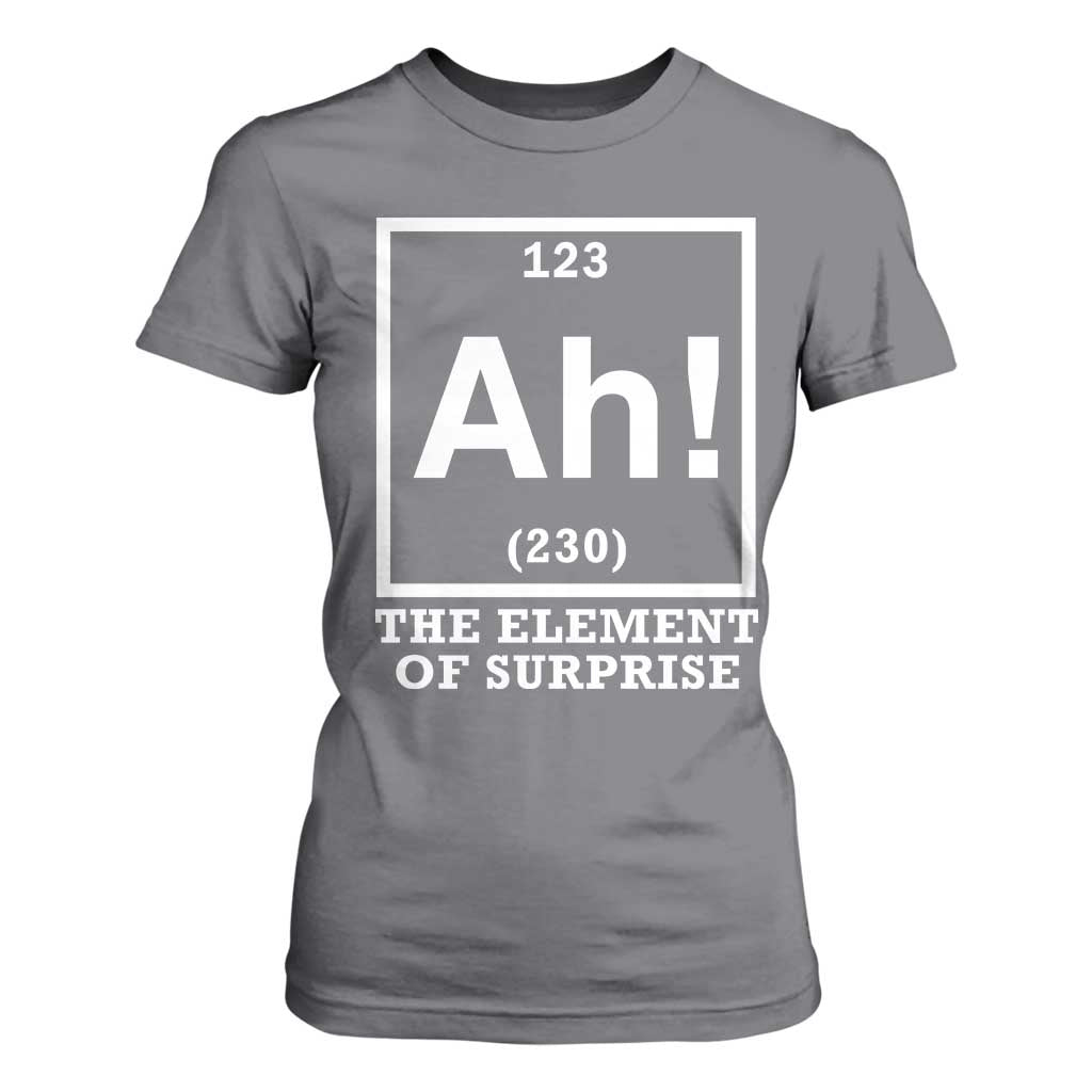 Ah The Element Of Surprise T Shirt For Women Funny Chemistry Science Pun TS11 Charcoal Print Your Wear