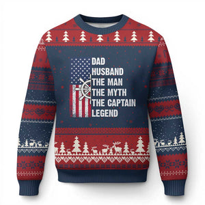 Funny Boat Captain Ugly Christmas Sweater Dad Husband The Man The Myth The Captain Legend TS11 Navy Red Print Your Wear