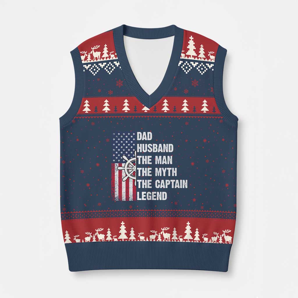 Funny Boat Captain V-Neck Knit Sweater Vest Dad Husband The Man The Myth The Captain Legend TS11 Navy Red Print Your Wear