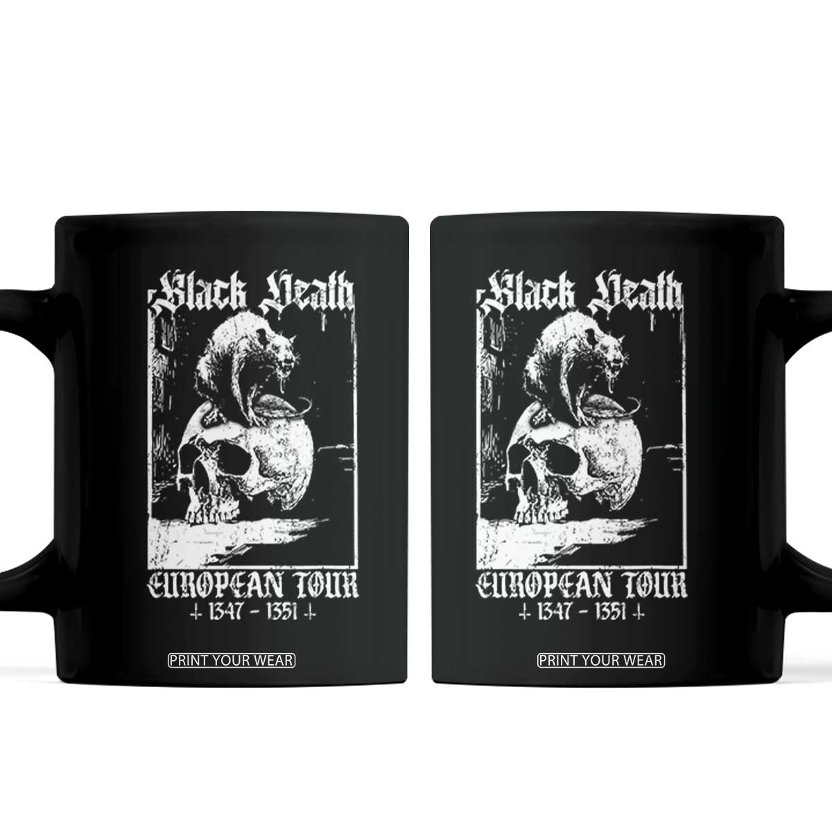 Black Death European Tour Coffee Mug Plague Rat Medieval History Skull Gothic TS11 Black Print Your Wear