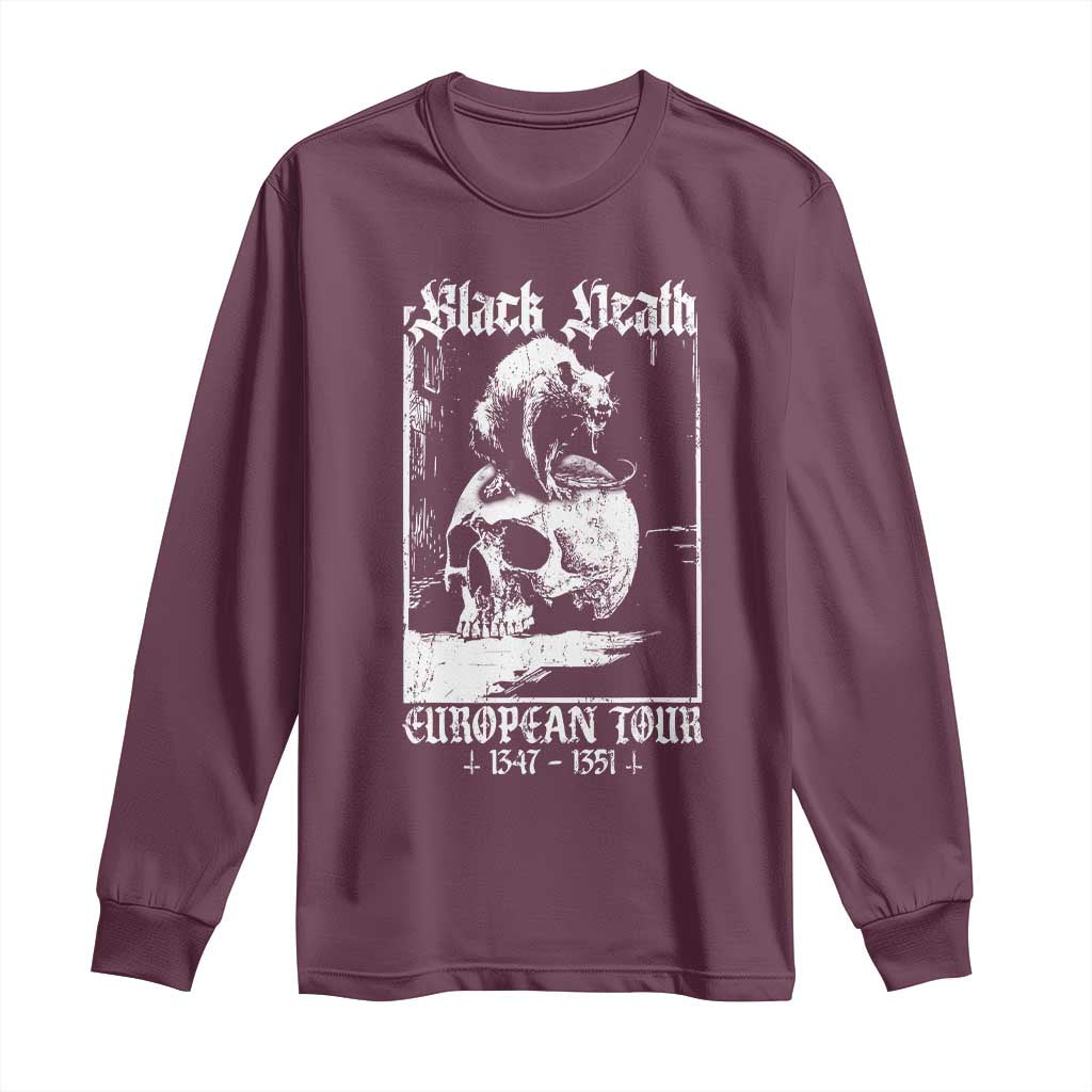 Black Death European Tour Long Sleeve Shirt Plague Rat Medieval History Skull Gothic TS11 Maroon Print Your Wear