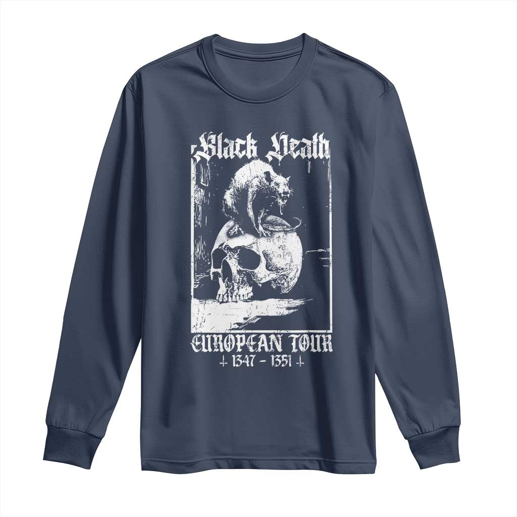 Black Death European Tour Long Sleeve Shirt Plague Rat Medieval History Skull Gothic TS11 Navy Print Your Wear