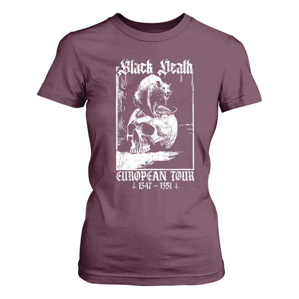 Black Death European Tour T Shirt For Women Plague Rat Medieval History Skull Gothic TS11 Maroon Print Your Wear