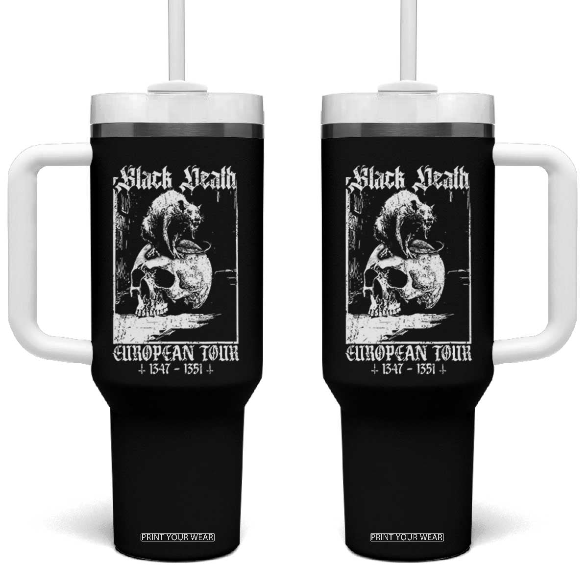 Black Death European Tour Tumbler With Handle Plague Rat Medieval History Skull Gothic TS11 One Size: 40 oz Black Print Your Wear