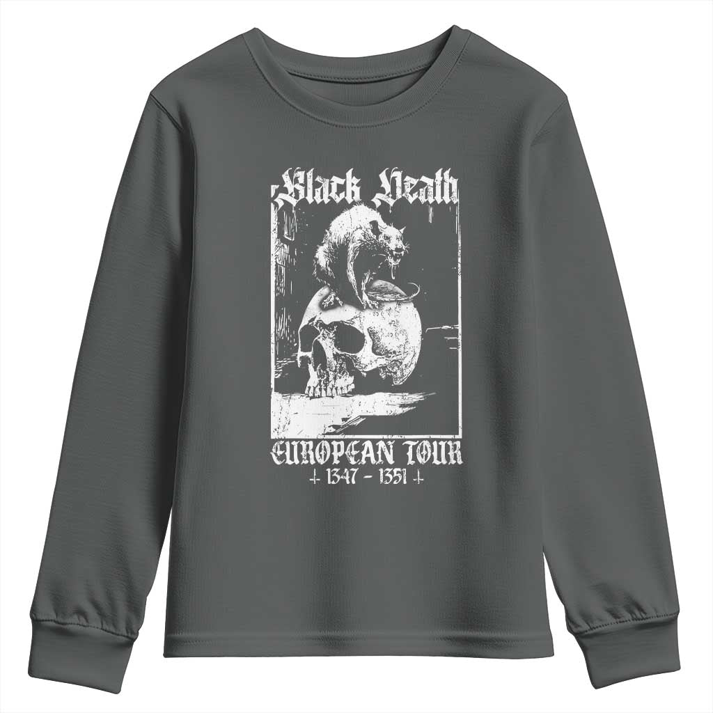 Black Death European Tour Youth Sweatshirt Plague Rat Medieval History Skull Gothic TS11 Dark Heather Print Your Wear