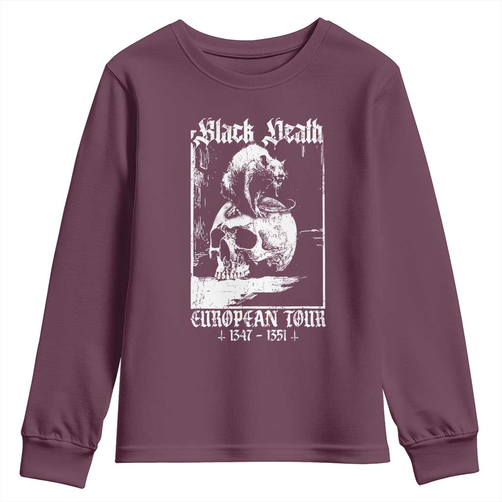 Black Death European Tour Youth Sweatshirt Plague Rat Medieval History Skull Gothic TS11 Maroon Print Your Wear