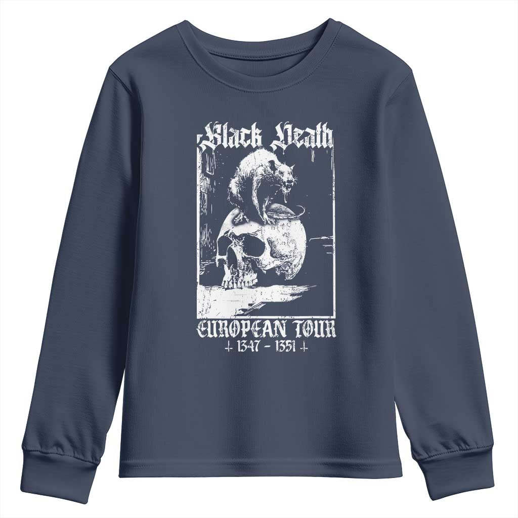 Black Death European Tour Youth Sweatshirt Plague Rat Medieval History Skull Gothic TS11 Navy Print Your Wear