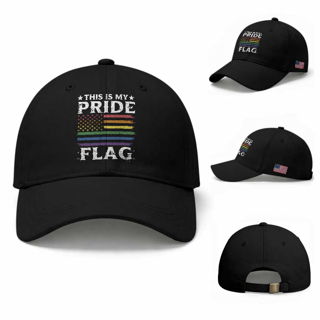 Funny LGBTQ This Is My Pride Flag Baseball Cap Rainbow American Flag TS11 Baseball Cap Universal Fit Black Print Your Wear